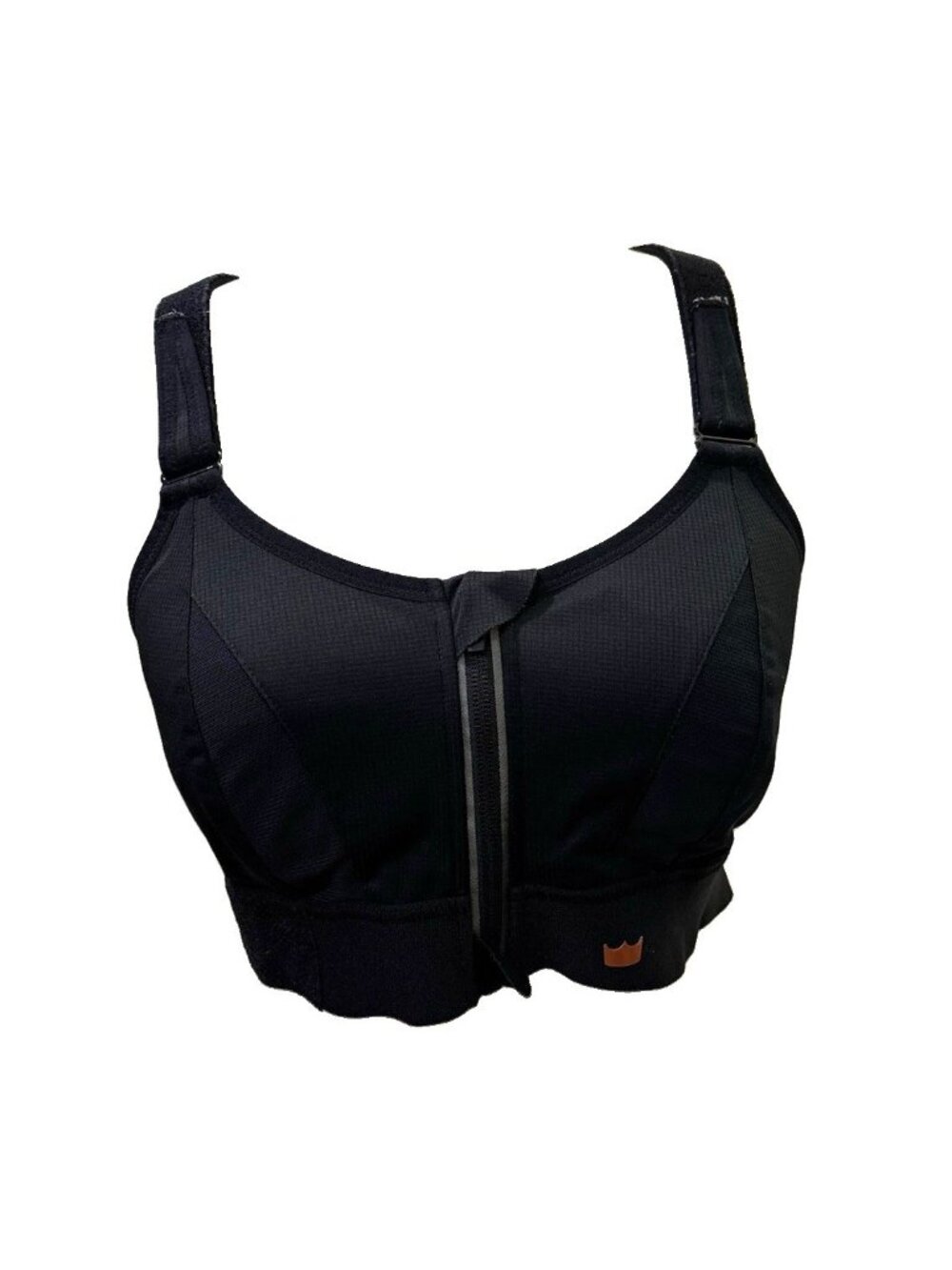 SHEFIT Luxe Black High Support Zip Front Adjustable Crossback Sports Bra Large